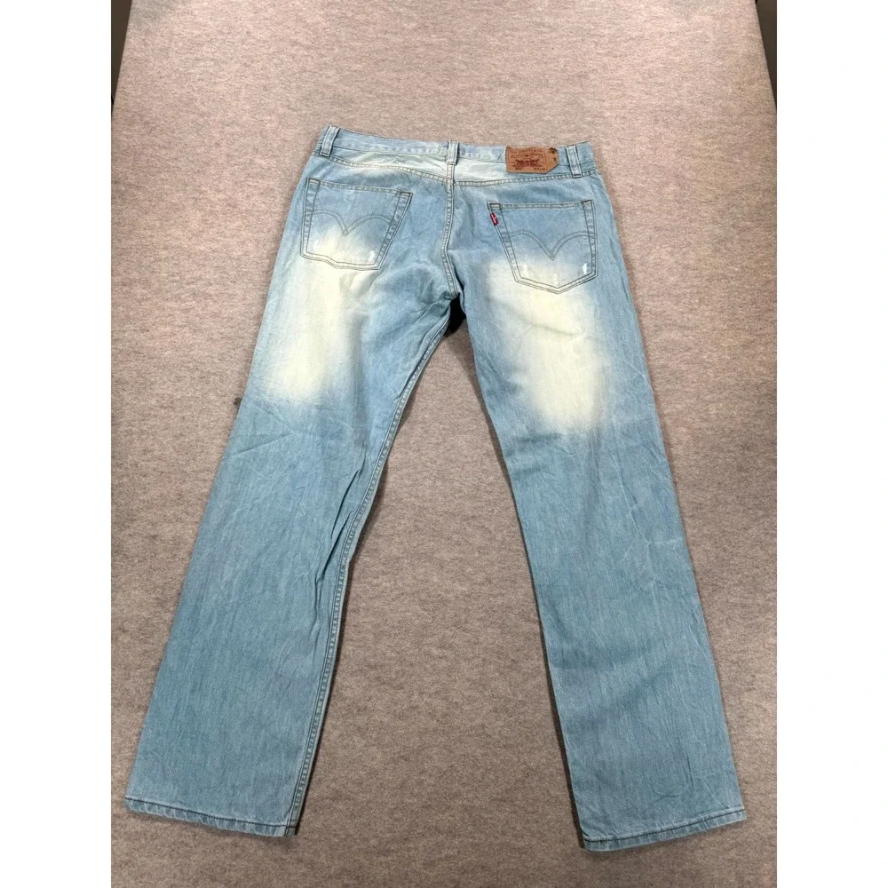 Levi's 501 Jeans Mens 36x34 Light Blue Denim Distressed Straight Leg Button Fly